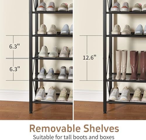 10-Tier Shoe Rack Holds 40 Pairs, Space Saving Shoe Organizer for Entryway Closet Apartment, Industrial Metal Shoe Shelf with Wooden Top, Rustic Brown - Image 5