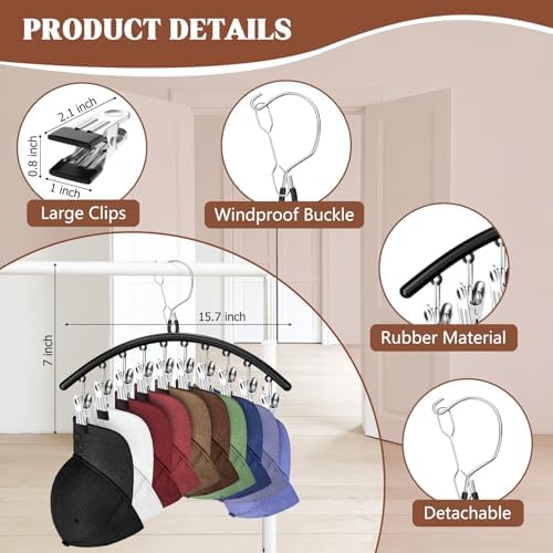 3 Pack Hat Hangers for Closet, Metal Hat Organizer for Baseball Caps - Image 2