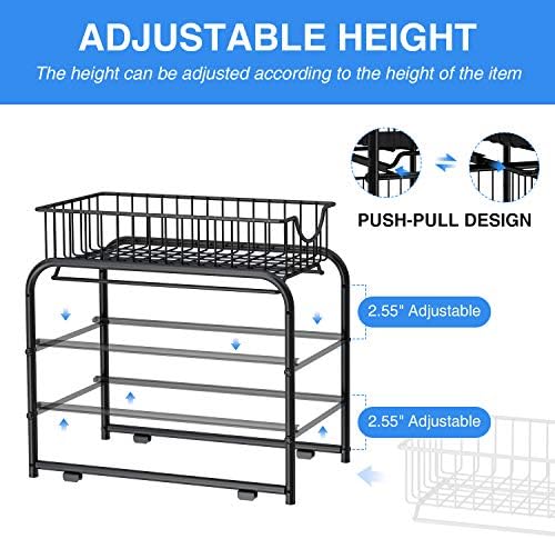 2-Tier Pull Out Organizer Under Sink Sliding Cabinet Rack,Black - Image 5
