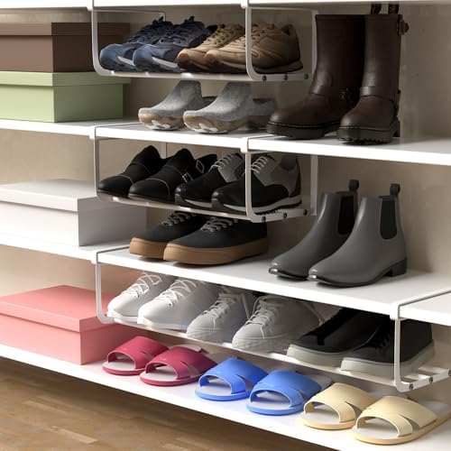 CroBlissful 2 Pcs Expandable Shoe Rack Shelf Organizer for Closet, White - Image 5