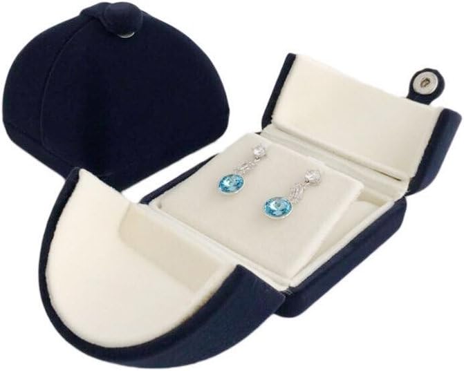 Navy Blue Velvet Premium Grade Jewelry Box for Earrings Necklace Double Layer Modern Unique Design Packaging Gift for Her (Jewelry is not included)