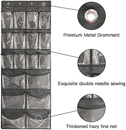 2 Pack Extra Large Hanging Over Door Shoe Organizers,closet shoe organizer shoe rack organizer shoe storage,12+6 Crytal Pockets,8Hooks,black (59"x 21.6") - Image 5