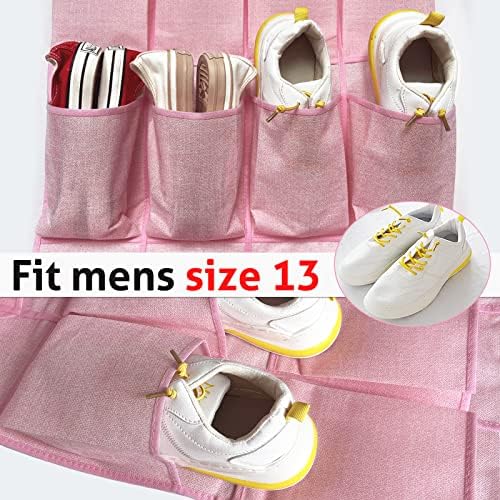 homyfort Pink Shoe Organizer Over the Door for Girls Women Kids Room,Hanging Shoe Rack Organizer for Closet Door,Zapateras Storage Holder with 24 Large Pockets & 4 Sturdy Hooks for Shoes,Slippers - Image 4