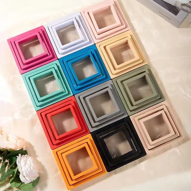 12PCS 3D Floating Frame Display Stand, Jewelry Box, Gift Box, Ornament Organizer, Small Travel Jewelry Box, PE Film Anti-Oxidation, Suspended Display Box Stackable (3.54*3.54，Type 5)