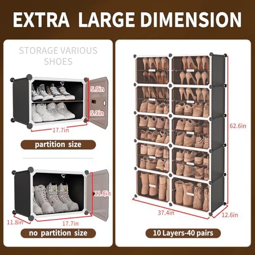 MAGINELS Shoe Rack,Expandable Shoe Cabinet Easy to Assemble. Shoe Storage with Door,Entryway, Closets, Hallway, and Bedroom.Accommodates Up to 40 Pairs of Shoes. - Image 2