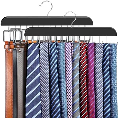 2 Pack Tie Rack & Belt Hanger for Closet Organization, Wooden Tie Organizer by RESOVO
