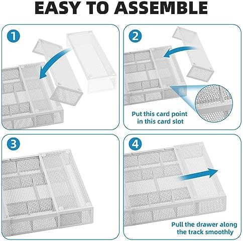 Marbrasse Expandable Desk Drawer Organizer, Mesh Drawer Organizer Tray with 10 Adjustable Compartments, Desk Organizers and Accessories for Office Supplies, Makeup & Vanity (Expandable White-2 pack) - Image 7