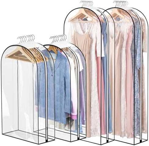 Dntorx 4 Pack Clear Garment Bags, 40/60 Inch, 10" Gusset, Side Zipper by Dntorx