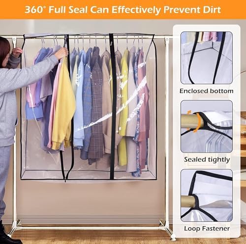 MISSLO 40" Hanging Garment Bags for Closet Storage Clear Garment Rack Cover Bottom Enclosed Cloth Cover Hanging Clothes Storage Bag Waterproof Clothes Protector for Suits, Coats, Sweaters, Shirts - Image 4
