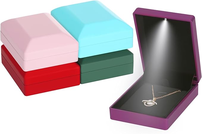 LED Light Pendant Necklace Gift Box, Velvet Jewelry Storage Display Case for Proposal Engagement Wedding Anniversary Birthday Valentine's Day (Purple)