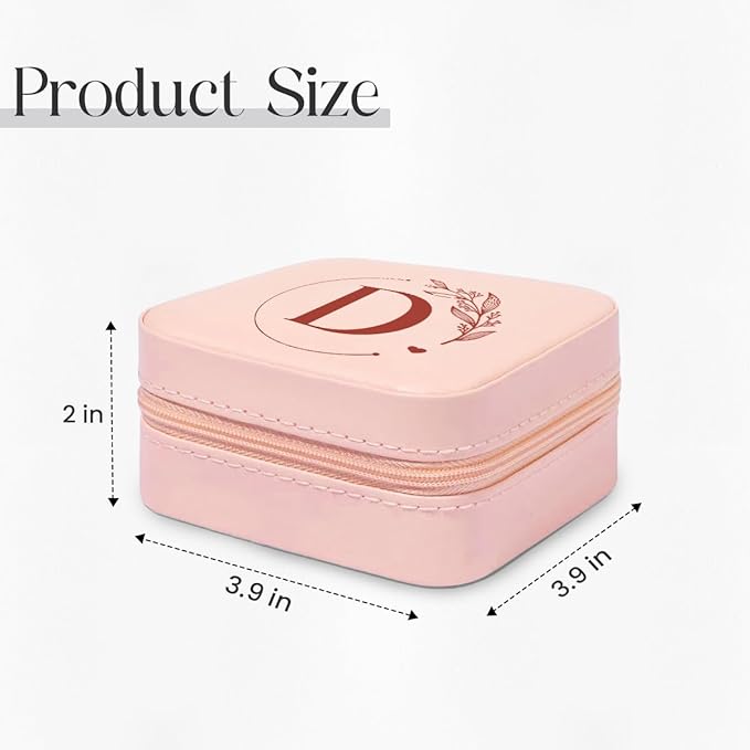 SANDJEST Personalized Jewelry Box, Pink Small Travel Jewelry Box with Initial D, Monogrammed Jewelry Case Organizer for Girls Women Teen, Mini Travel Essentials Gifts for Christmas Birthday
