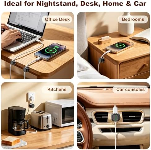 Magnetic Cable Clips 12 Pack, 360° Rotatable Self-Adhesive Cord Holder with One-Hand Open Lid, Cable Management for Nightstand Desk Car Phone Charger - Image 6