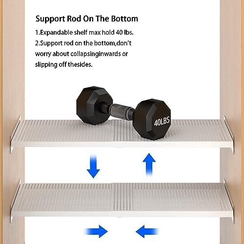 Closet Organizer Tension Shelves Expandable Cabinet Storage Shelving Rack Heavy Duty Metal DIY Divider for Cabinet Wardrobe Cupboard Pantry Kitchen Bedroom,White,2packs - Image 7