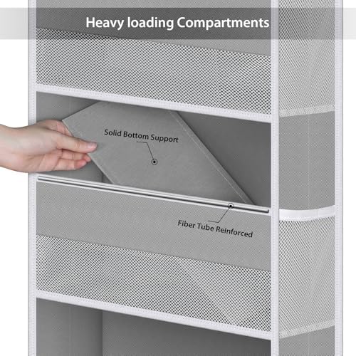 Univivi Fabric Over Door Hanging Organizer for Baby Nursery, Grey, 6-Shelf - Image 5