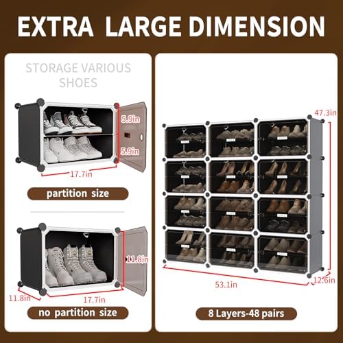MAGINELS 6-Tier Shoe Rack,Expandable Plastic Shoe Cabinet. Shoe Storage with Door,Entryway, Closets, Hallway, and Bedroom.Accommodates Up to 24 Pairs of Shoes.Grey (3 by 8(48 Pairs)) - Image 2