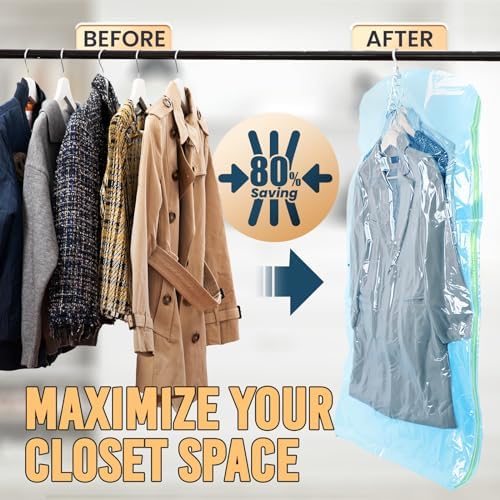 TAILI Hanging Vacuum Storage Bags Clothes, Coats, Jackets,4 Jumbo Blue - Image 2