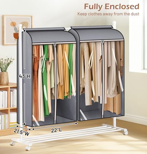 MISSLO 43" Hanging Garment Bags for Hanging Clothes Fully Enclosed Coat Bags for Closet Storage Clothes Cover with Large Clear Window and 3 Zippers (Rack not included), 2 Packs - Image 2