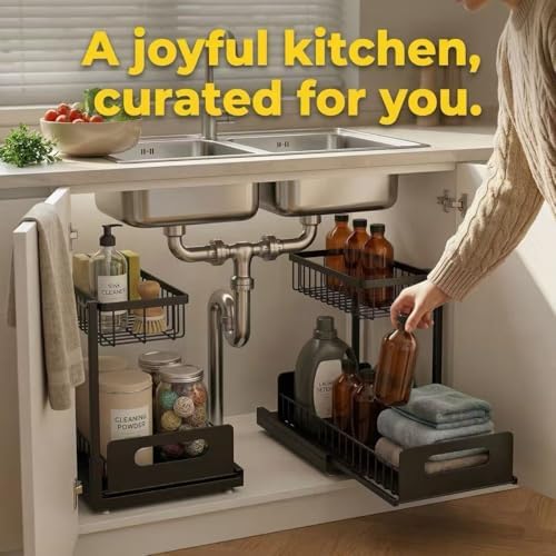 Under Sink Organizer, 2-Tier Pull-Out Metal Drawer, 2 Pack - Image 3