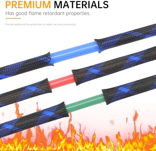 Braided Cable Sleeve, 33ft Expandable Wire Loom for Automotive Wiring Harness & PC Case, Pet-Proof Chew Resistant Cord Protector, Flexible Cable Management (Black-Blue, 12mm (15/32")) - Image 3