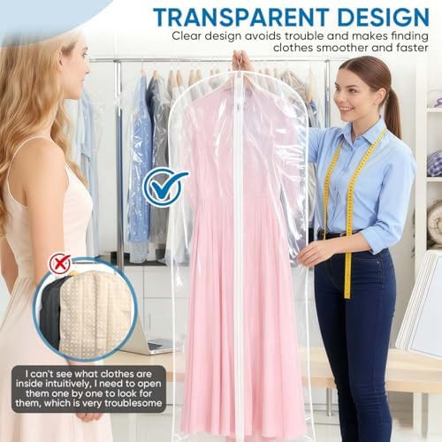 KISEER 10 Pack Clear Garment Bags for Hanging Clothes, 24 x 60 Inch Plastic Clothes Cover Bags with Zipper for Jackets Dresses Suits Coats Shirts - Image 5