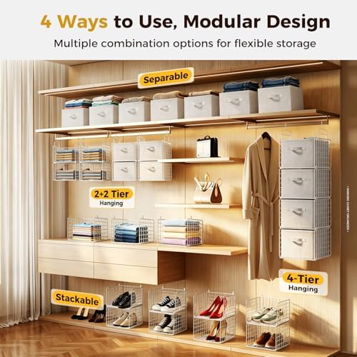 4 Tier Hanging Closet Organizer with 4 Drawers, White - Image 4