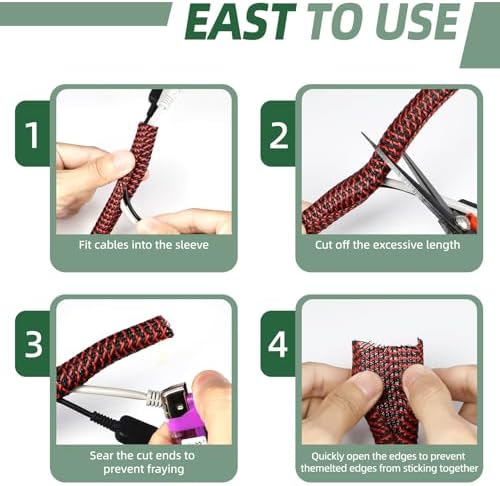 Split Wire Loom Tubing, Cable Protector Sleeve, Braided Cable Management for TV/Computer/Home Theater/Engine Bay, Cord Protectors from Pets No Chew (Red and Black, 3/8"-10ft) - Image 6