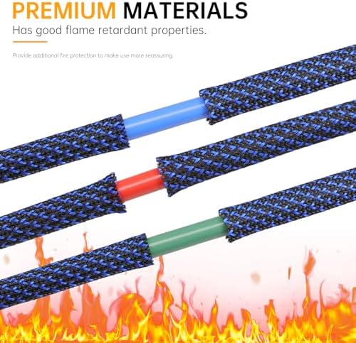 Braided Cable Sleeve, 33ft Expandable Wire Loom for Automotive Wiring Harness & PC Case, Pet-Proof Chew Resistant Cord Protector, Flexible Cable Management (Blue-Black, 6mm (1/4")) - Image 3