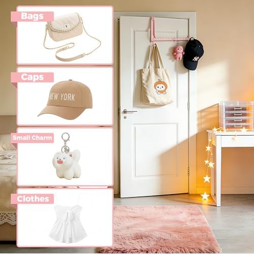 Pink Over the Door Hooks,Foldable Over the Door Hanger for Clothes - Image 2