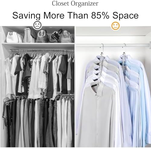TOPIA HANGER Clothes Hanger Space Saving, 6 Tier Shirt Coat Hangers Space Saving No Bump Shoulder Hangers with No Slip Foam Padded Hangers Closet Organizers and Storage for Men and Women 2 Pack-CT64B - Image 2