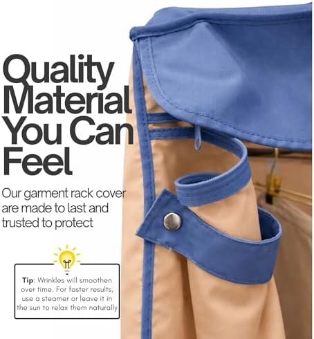Formosa Covers Portable Garment Rolling Rack Cover - Protect Your Clothes from Dust Keep Your Room Looking Organized (Cover Only) (Beige Khaki with Dusty Blue Trim, 36" W x 16" D x 76" H) - Image 5