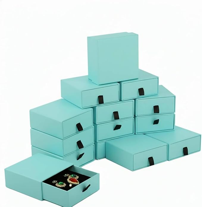 Jewelry Gift Box Velvet-Lined, 12 Pack Compact Drawer Style for Earrings & Rings, Necklace & Bracelet Organizer, Stackable Jewelry Display & Storage Box, Elegant Jewelry Storage (Blue)
