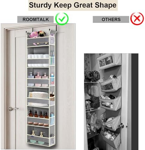 Over The Door Organizer 6-Shelves and 12 Side Pockets, Over The Door Storage for Bathroom Bedroom Nursery, Hanging Door Organizers for Baby Diapers and Kids Toys (13"x5"x54", Grey) - Image 3