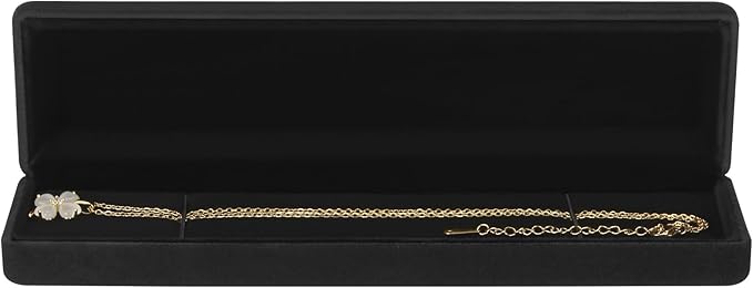 KUKUVR 2 Pieces Metal Velvet Necklace Bracelet Gift Box, Soft Lining Bracelet Pendant Long Chain Organizer Holder Display Case for Wedding Engagement Birthday Anniversary (Black)