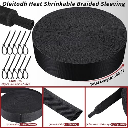 Oleitodh 100 ft 1 in 2:1 Heat Shrink Braided Sleeving, Black - Image 2