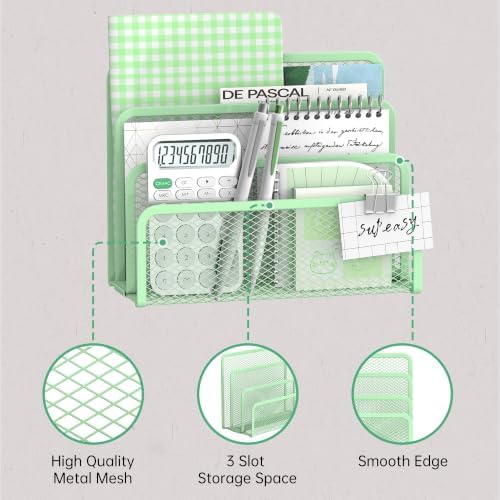 Mail Organizer Countertop for Desk, Mail File Holder with 3-Slot, Green - Image 4