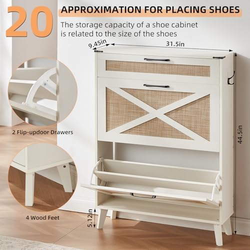 LEYAOYAO Rattan Shoe Cabinet Storage for Entryway with 2 Flip Drawers - Image 2
