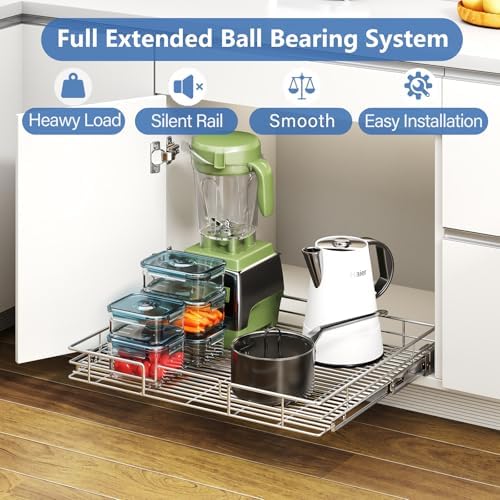 ROOMTEC Pull Out Cabinet Organizer, 27" W x 21.5" D, Heavy Duty Slide Out Kitchen Cabinet Organizers, Neutral - Image 2