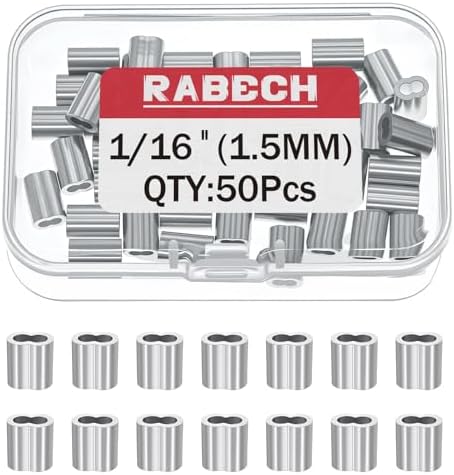 1/16 Inch Aluminum Crimping Loop Sleeve 1/16" 1.5MM Cable Ferrules Crimp Loops Sleeves for Wire Rope (Pack of 50Pcs) by RABECH