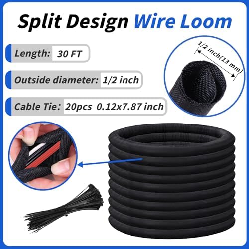 30ft - 1/2in Split Braided Sleeve Cable Management, Self-Wrapping - Image 2