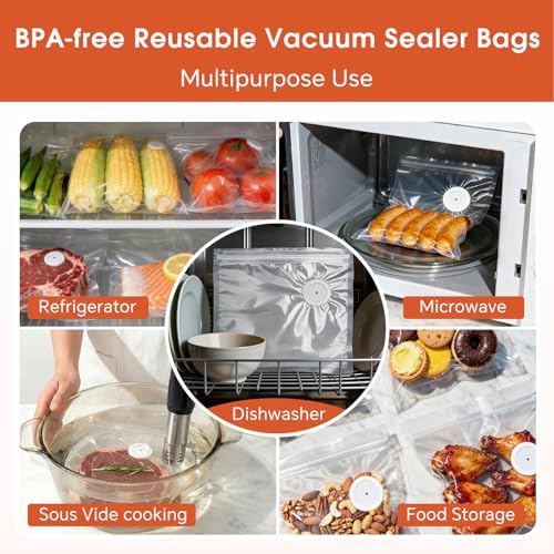 Reusable Vacuum Sealer Bags for Food, 25 Pack Small (8.7"x8.3"), BPA-Free Vacuum Zipper Bags for Food Storage, Freezer & Sous Vide Cooking, BPA-Free, Compatible with Food Saver Vacuum Sealers - Image 6