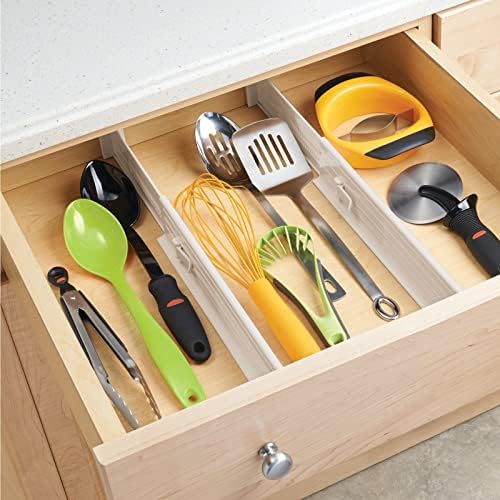 mDesign Set of 4 Drawer Dividers – Expandable Drawer Organiser Set with Protective Foam Ends – Useful Kitchen Accessories – Cream - Image 3