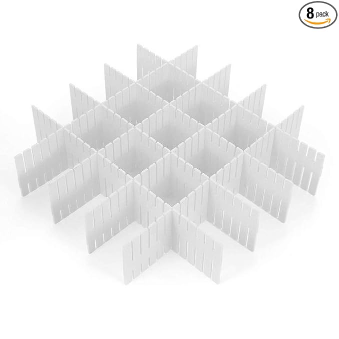 ShineMe Drawer Dividers, 8pcs Drawer Divider Organizers, White DIY Plastic Grid, Plastic Adjustable Drawer Dividers, Household Storage Makeup Socks Underwear Organizer for Clothes, Kitchen, Office