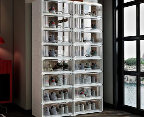 MAGINELS 6-Tier Shoe Rack,Expandable Plastic Shoe Cabinet. Shoe Storage with Door,Entryway, Closets, Hallway, and Bedroom.Accommodates Up to 24 Pairs of Shoes.Grey (2 BY 8) by MAGINELS