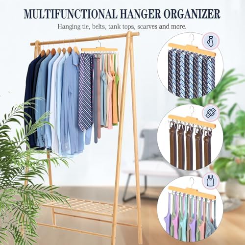 Tie Rack Hanger for Closet, Upgraded Tie Holder Organizer for Men, Wooden - Image 5