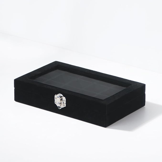 Travel Jewelry Box,Small Jewelry Case,Rings Earrings Cufflinks Organizer for Girls (Black, 15 Grids)