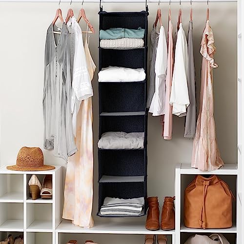 Household Essentials Hanging Cotton Blend Closet Organizer with 6 Storage Shelves, Denim - Image 2