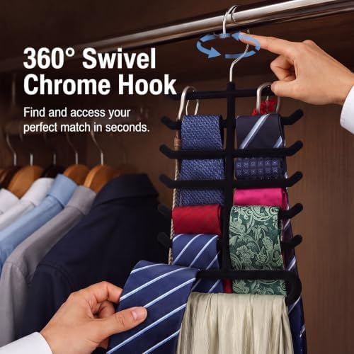 Kathfly Tie Hanger Organizer Multilayer Black Velvet Tie Holders for Closet - Image 3