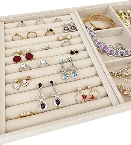 Large Beige Premium Quality Velvet Jewelry Display Box Tray Stackable Practical Trade Show Home Store 6 Grid and Ring - Image 6