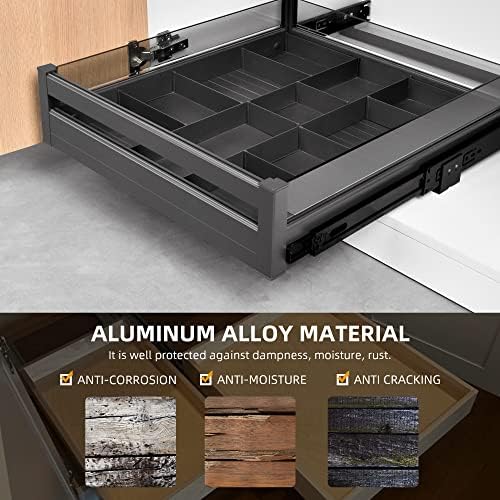 YOHOM Pull Out Cabinet Organizer – 20" W x 21" D Aluminum & Glass Drawer Organizer with Removable Dividers, Heavy Duty Pull Out Shelf for Kitchen Cabinets, Sliding Storage Tray, DIY Single Tier - Image 4