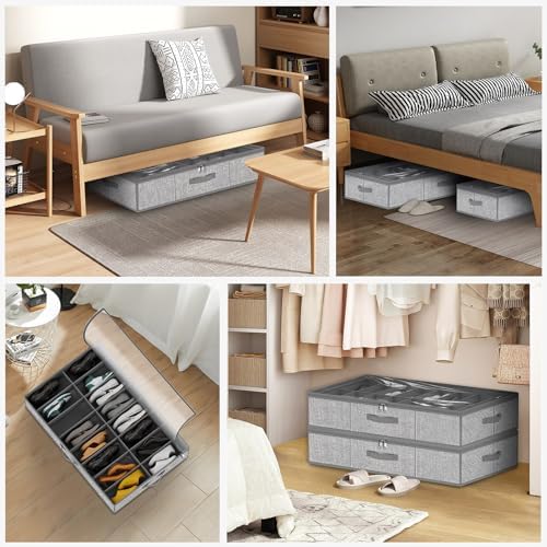 homyfort 32 Pairs Shoe Organizer Under Bed, Underbed Shoe Storage Boxes Bins, Organizador De Zapatos, Extra Large Zapateras Organizer, Grey, Set of 2 - Image 7
